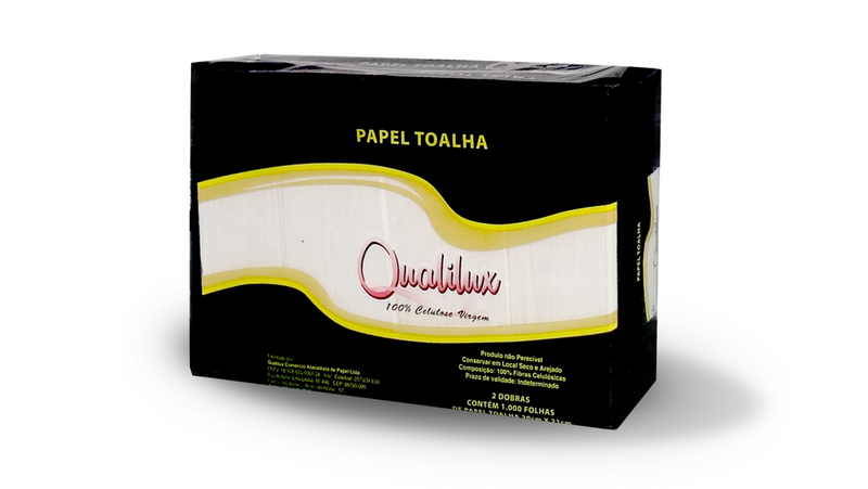 Papel Toalha Interfolha Qualilux 21 x 20 - 20g - CX 6pct de 1000  fls - Confeccionado com 100% de CELULOSE VIRGEM